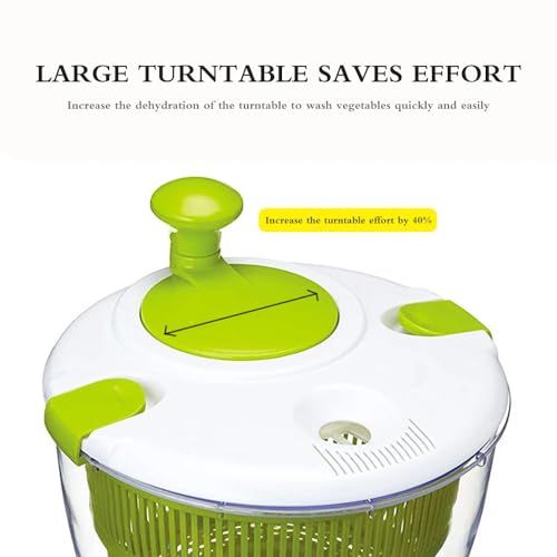 KRESHU 5L Fruits Vegetable Salad Spinner Washer Dryer with Bowl for Cleaning and Drying Manual Lettuce Spinner Washing Strainer Basket Quick Dry Design BPA Free Salad Spinner (Green, 1-Pcs) - Image 2