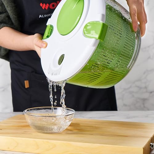 KRESHU 5L Fruits Vegetable Salad Spinner Washer Dryer with Bowl for Cleaning and Drying Manual Lettuce Spinner Washing Strainer Basket Quick Dry Design BPA Free Salad Spinner (Green, 1-Pcs) - Image 4