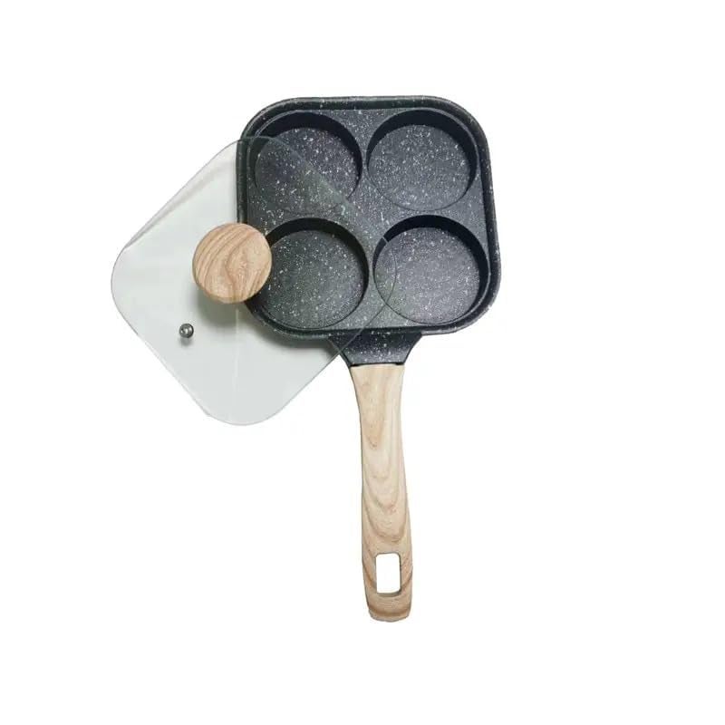 Hidak 4 Cup kitchenware Nonstick Egg Frying Pan Healthy Granite Egg Cooker Pan Egg for with Glass lid - Image 1