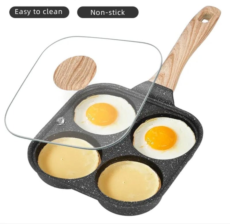 Hidak 4 Cup kitchenware Nonstick Egg Frying Pan Healthy Granite Egg Cooker Pan Egg for with Glass lid - Image 4