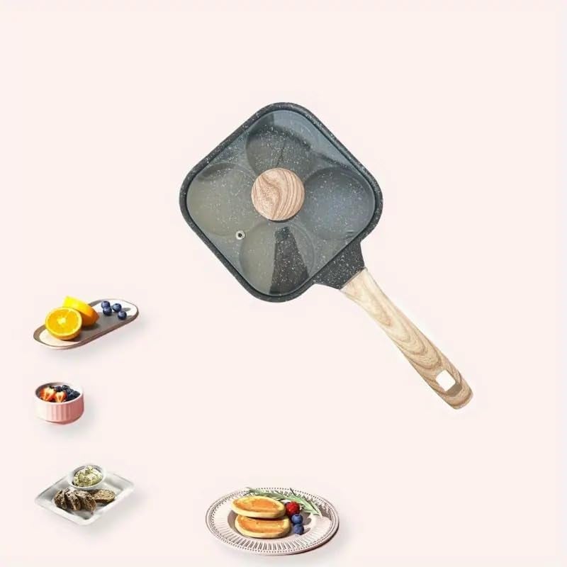 Hidak 4 Cup kitchenware Nonstick Egg Frying Pan Healthy Granite Egg Cooker Pan Egg for with Glass lid - Image 3