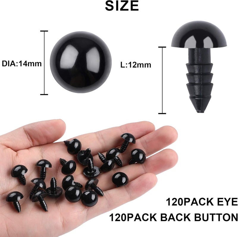 UPINS 120PCS Plastic Safety Crochet Eyes Bulk with 120PCS Washers for Crochet Crafts (0.56Inch/14mm) - Image 2