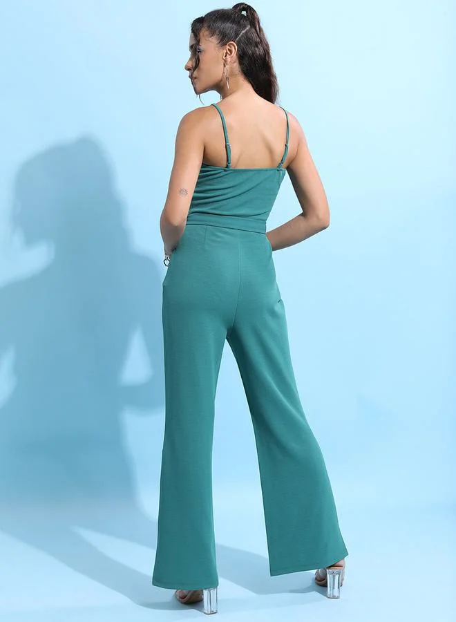 Tokyo Talkies Solid Jumpsuit With Belt and Side Slit by Styli