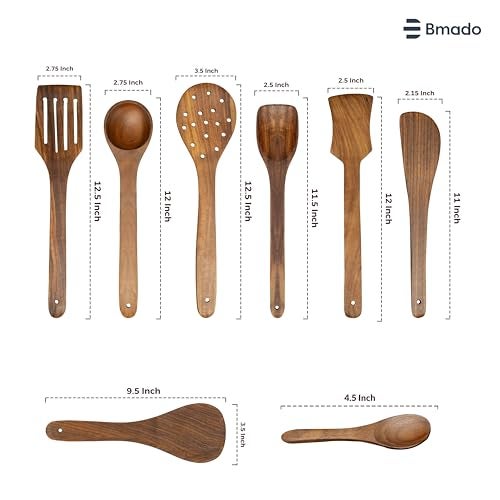 Bmado Premium Wooden Spatulas Set of 7 | Multi-Task Cooking Spoons & Ladles | with 2 Small Spoons [4.5 Inch] for Tea & Ice Cream | Nonstick & Stick Cookware - Image 2