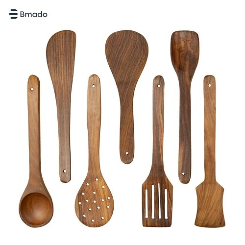 Bmado Premium Wooden Spatulas Set of 7 | Multi-Task Cooking Spoons & Ladles | with 2 Small Spoons [4.5 Inch] for Tea & Ice Cream | Nonstick & Stick Cookware - Image 4