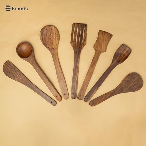 Bmado Premium Wooden Spatulas Set of 7 | Multi-Task Cooking Spoons & Ladles | with 2 Small Spoons [4.5 Inch] for Tea & Ice Cream | Nonstick & Stick Cookware - Image 3
