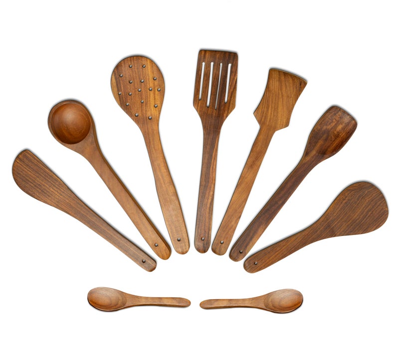 Bmado Premium Wooden Spatulas Set of 7 | Multi-Task Cooking Spoons & Ladles | with 2 Small Spoons [4.5 Inch] for Tea & Ice Cream | Nonstick & Stick Cookware - Image 1