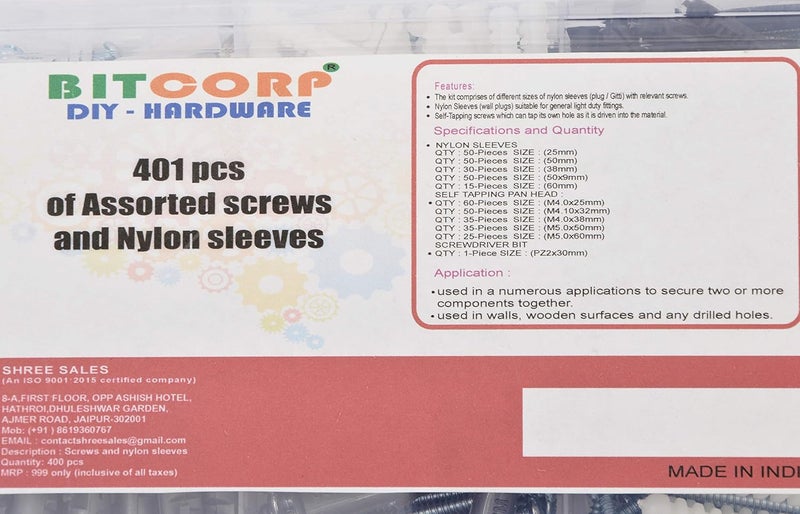 BITCORP DIY Hardware 401ASNS Metal Assorted Screws and Nylon Sleeves Pack of 210 - Image 2