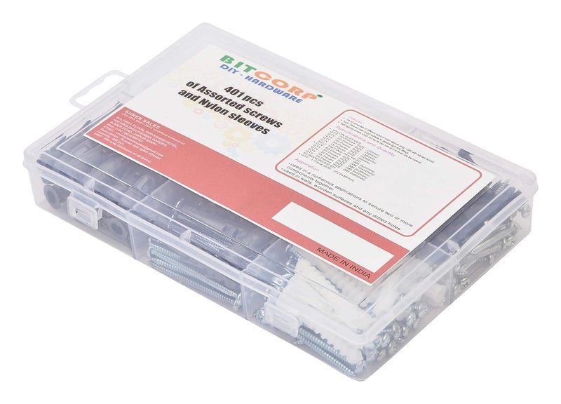 BITCORP DIY Hardware 401ASNS Metal Assorted Screws and Nylon Sleeves Pack of 210 - Image 3