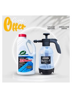 تيرتل كومبو Buy Turtle Wax Carnauba zip Wax غسيل السيارات والشمع منظف غسيل السيارات -1 لتر وزجاجة مياه للحدائق بخاخ فوم محمول - 2L  - Image 1
