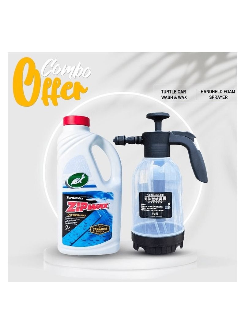 تيرتل كومبو Buy Turtle Wax Carnauba zip Wax غسيل السيارات والشمع منظف غسيل السيارات -1 لتر وزجاجة مياه للحدائق بخاخ فوم محمول - 2L - Image 1