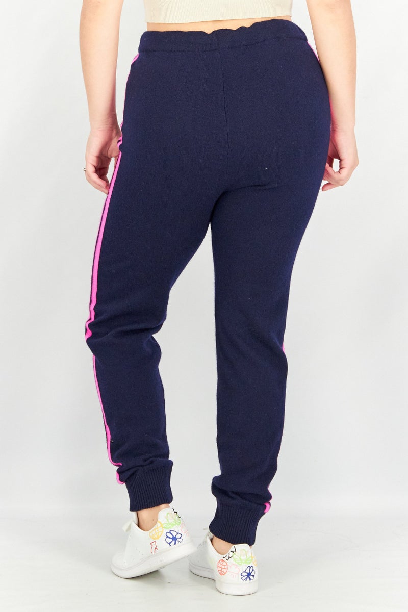 Aqua Women Stretch Knitted Drawstring Pants, Navy And Pink - Image 3