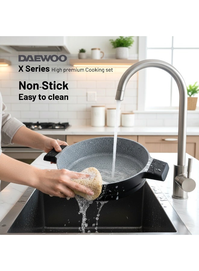 Daewoo 28 cm Die-Cast Aluminum Shallow Casserole with Lid, Non-Stick Granite Coating, Full Induction Base, Stay-Cool Handles, Silicone Utensils & Pot Protectors, Chemical-Free - Image 4