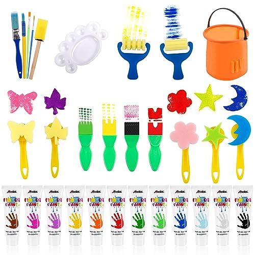 ABEIER Washable Finger Paint Kit for Toddlers, 12 Colors with Paint Tools, Safe Non-Toxic, Baby Safe Paint for Hand and Feet, Mess Free Art Supplies for Kids, DIY Crafts, Kids Gifts, Ages 3+ - Image 1
