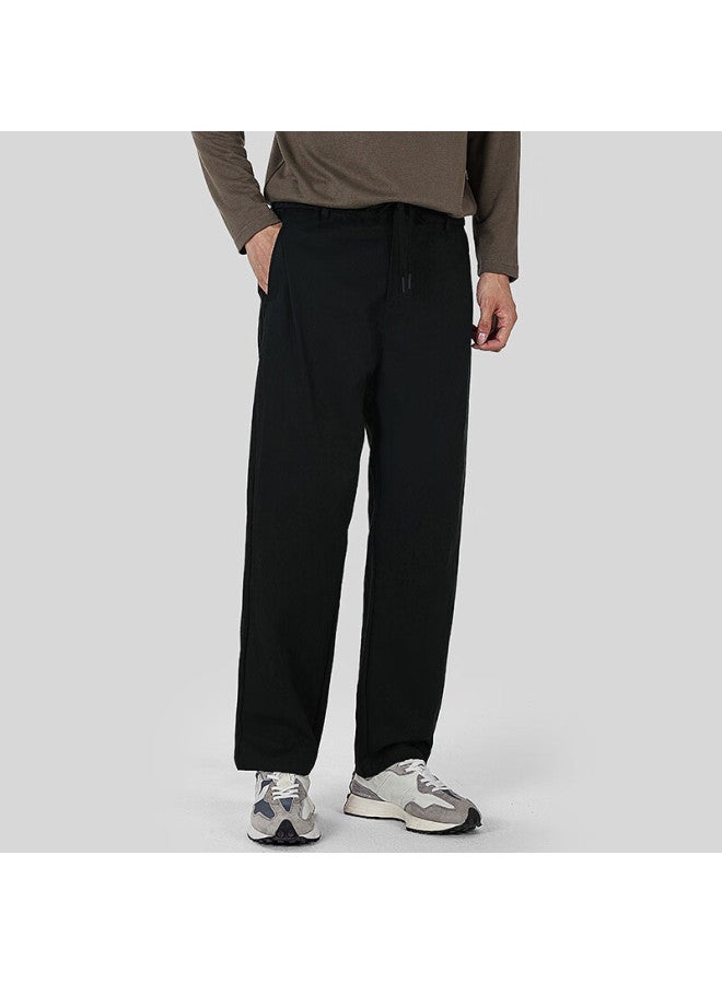 Markless Men's Casual Pants Autumn Winter Easy-care Smooth Elastic Waist Solid Color Long Pants Versatile Comfortable Trousers 4857 Black 34 - Image 1