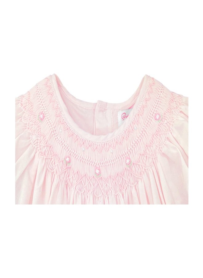Petit Ami Baby Girls’ Daygown with Heart Smocking and Pearls, 18 Months, Pink - Image 3