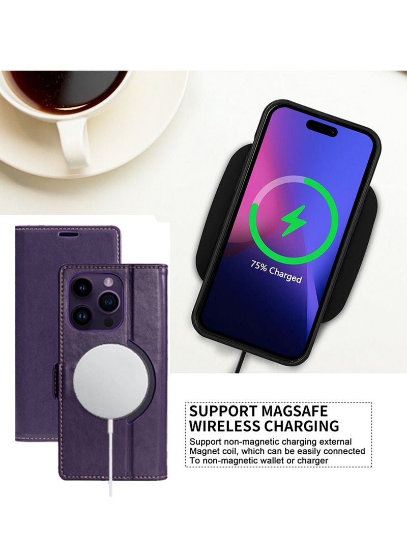 iPhone 15 Pro Max Leather Case Wallet Flip Cover Card Slots Magnetic MagSafe Stand Phone Holder Function Fold Shockproof Protective Full Protection  Anti-scratch Anti-stolen For iphone 15 Pro Max  - Image 3