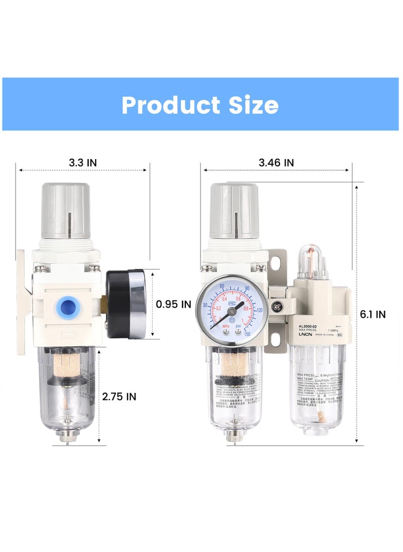 Excefore - 1/4 Inch NPT Compressed Air Filter Air Pressure Regulator Water-oil Separator Trap Filter with Lubricator Cup - Image 1
