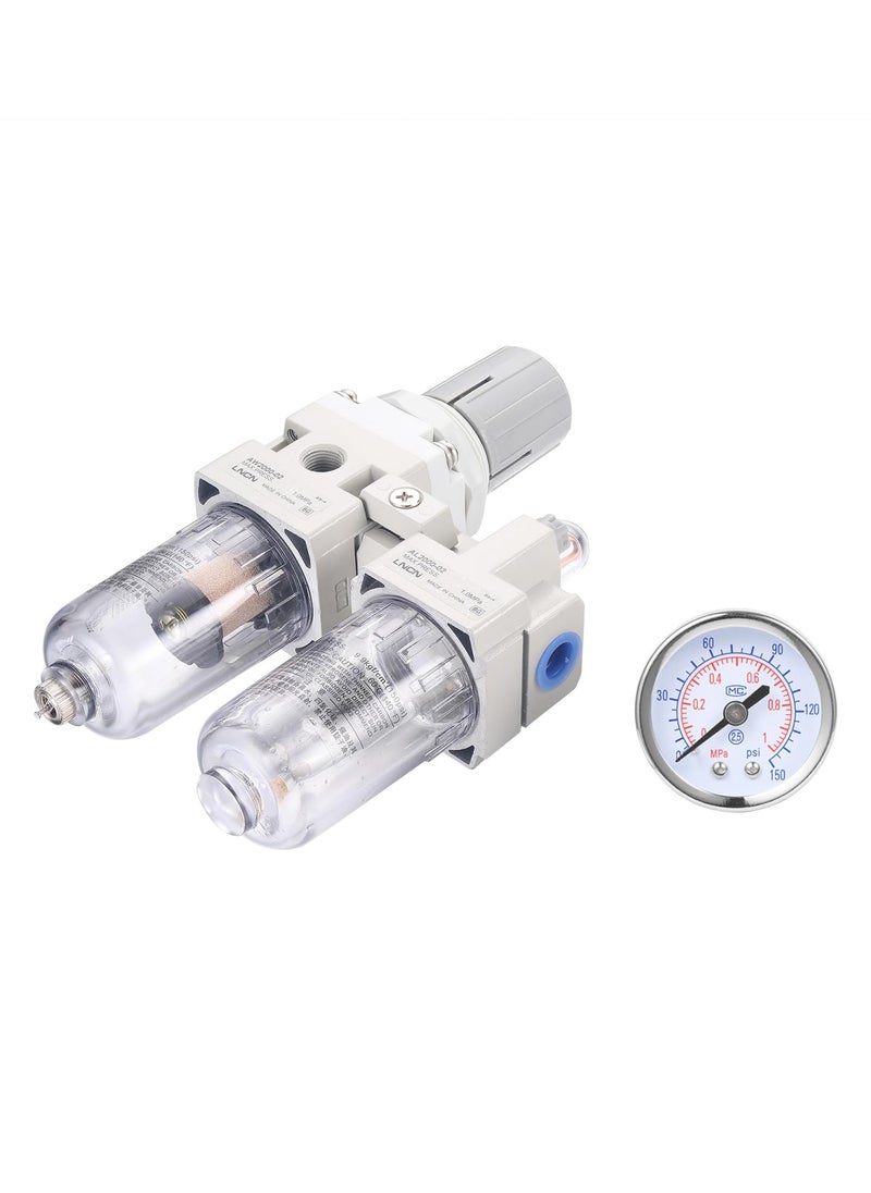 Excefore - 1/4 Inch NPT Compressed Air Filter Air Pressure Regulator Water-oil Separator Trap Filter with Lubricator Cup - Image 1