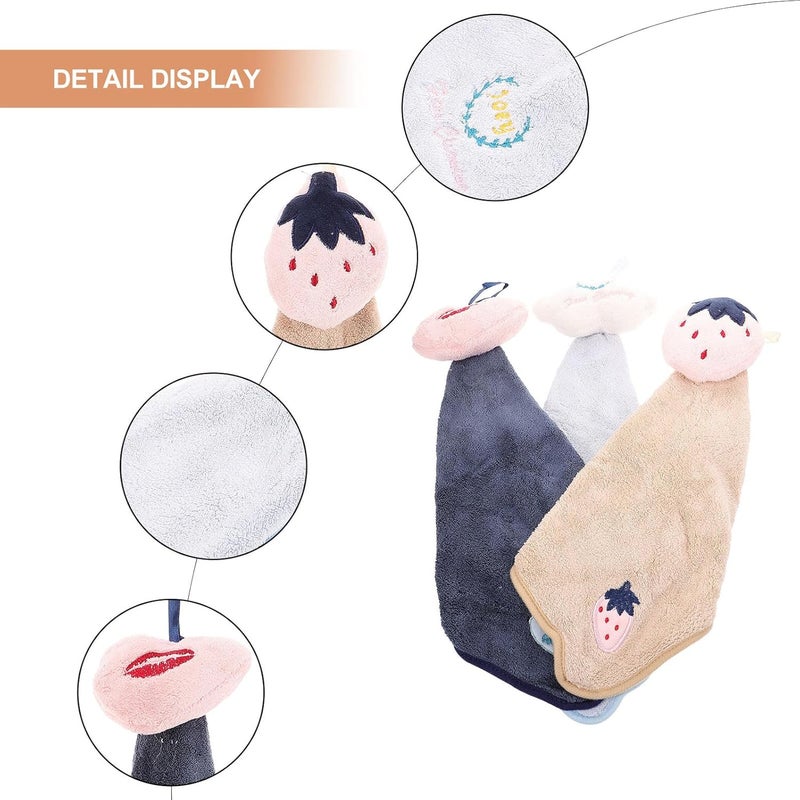 3pcs Cartoon Hanging Hand Towels Thick Absorbent Cotton Washcloths for Bathroom Kitchen Use Random Color - Image 3