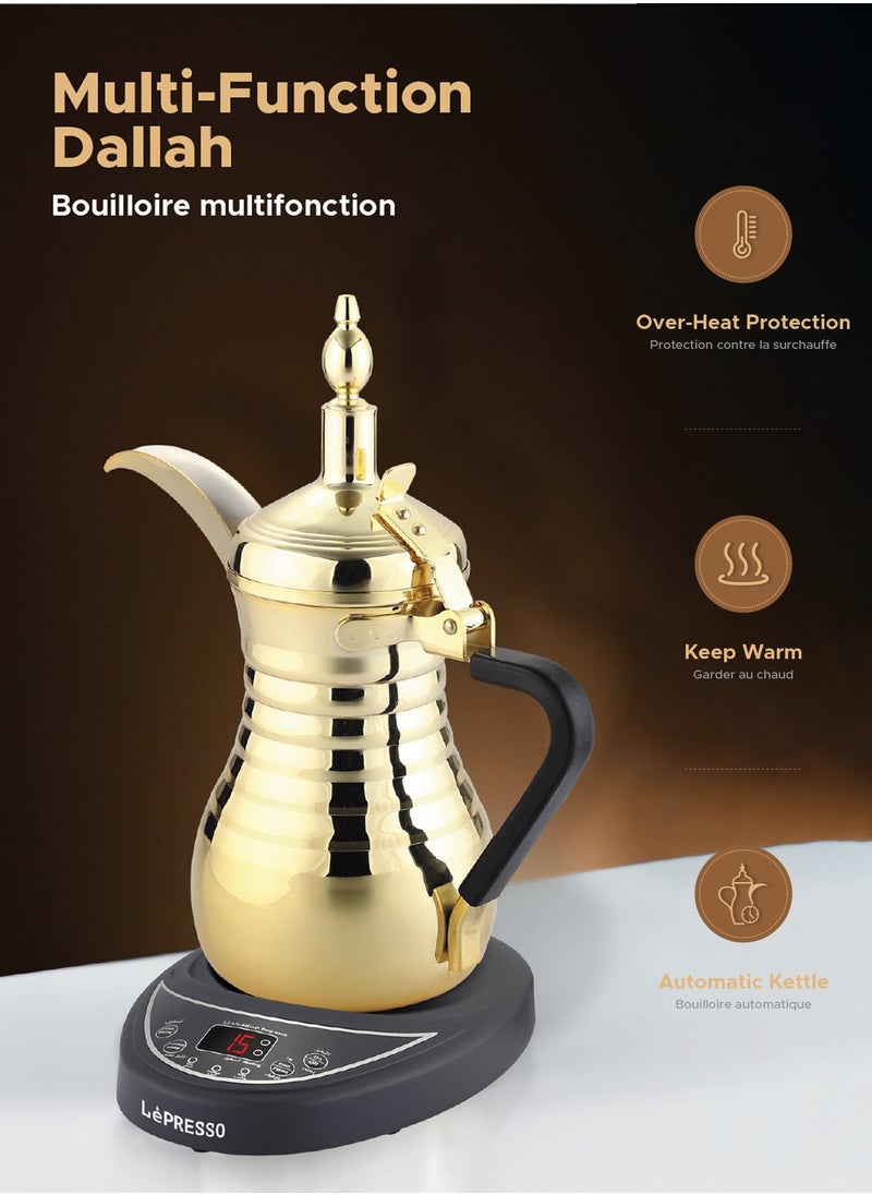 LePRESSO Electrical Arabic Coffee Maker and Tea Dallah with 0.75L Capacity and 800W Rated Power Coffee Machine/ Automatic Kettle / Over-Heat protection / Boiling Water and Heating milk / Keeping Warm - Gold  - Image 2