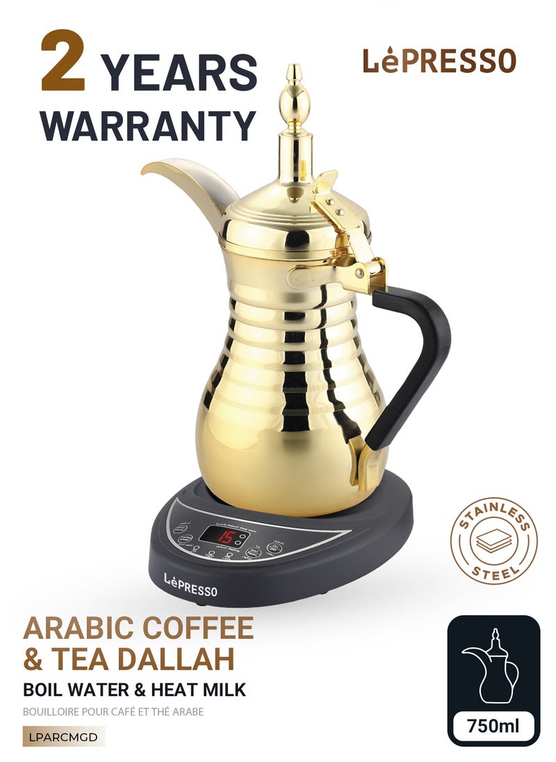 LePRESSO Electrical Arabic Coffee Maker and Tea Dallah with 0.75L Capacity and 800W Rated Power Coffee Machine/ Automatic Kettle / Over-Heat protection / Boiling Water and Heating milk / Keeping Warm - Gold  - Image 1