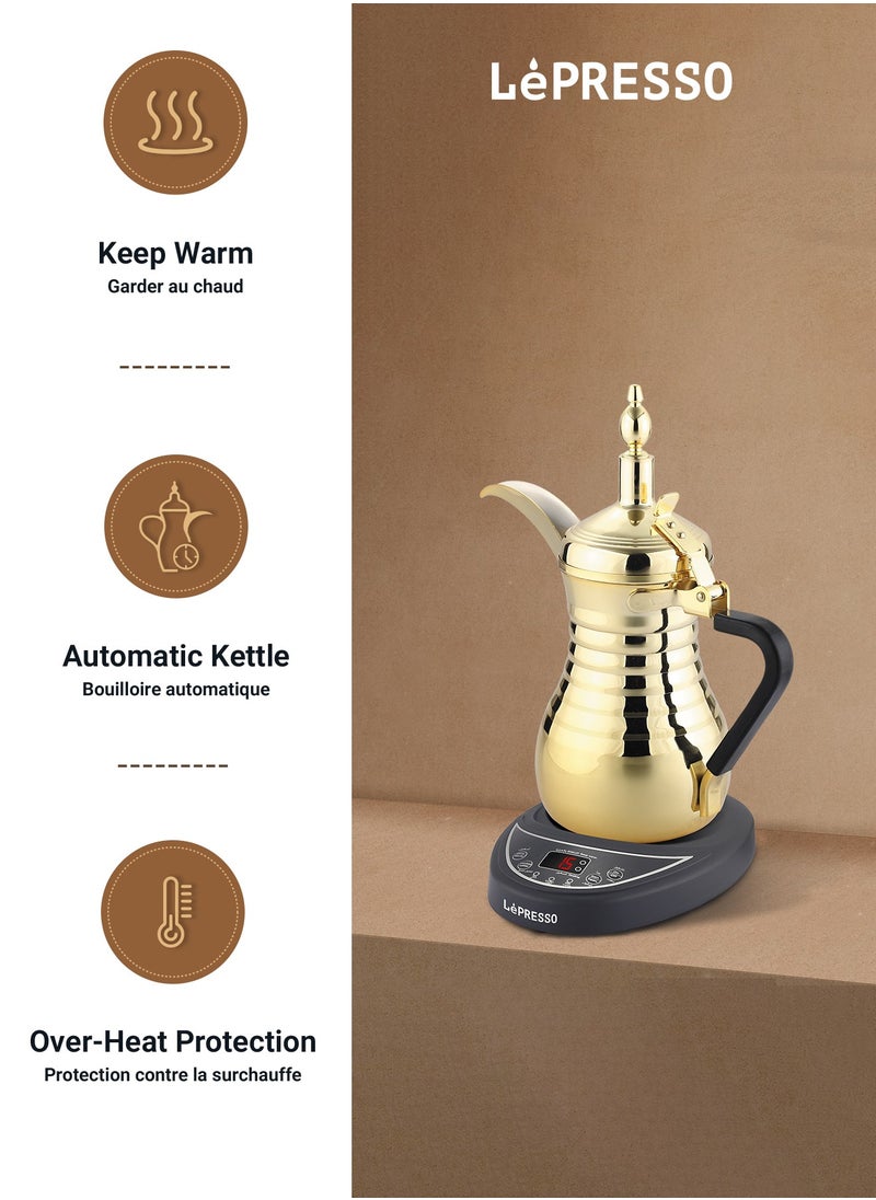 LePRESSO Electrical Arabic Coffee Maker and Tea Dallah with 0.75L Capacity and 800W Rated Power Coffee Machine/ Automatic Kettle / Over-Heat protection / Boiling Water and Heating milk / Keeping Warm - Gold  - Image 3