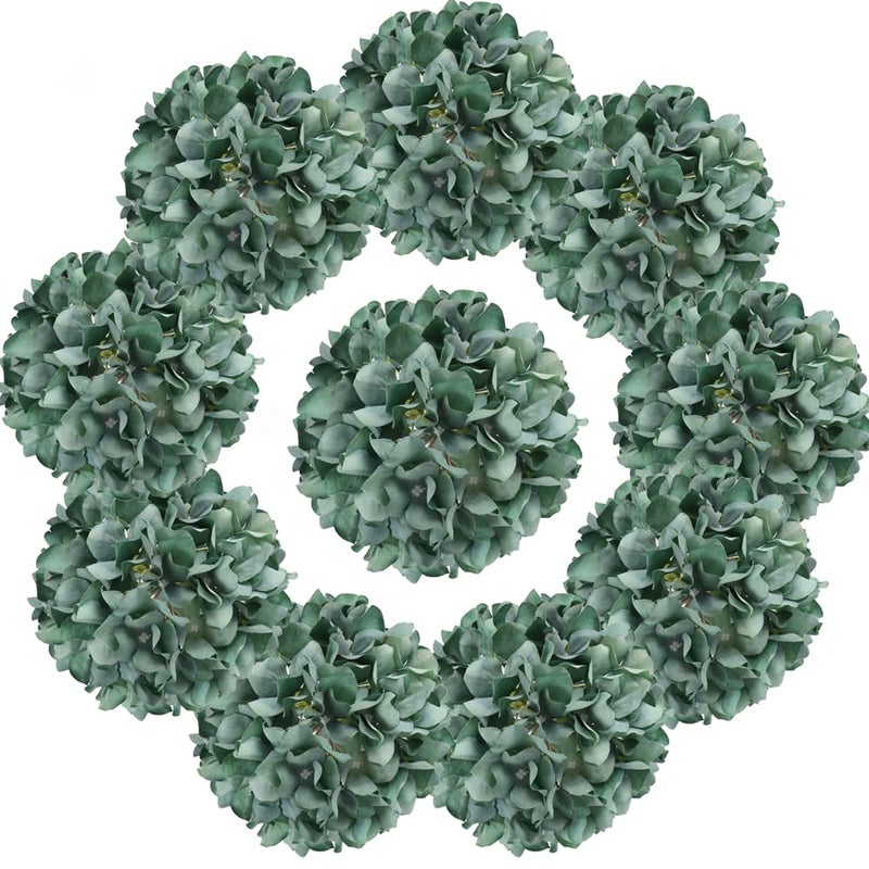 Hydrangea Artificial Flowers 10pcs Vintage Mint Green Hydrangea Silk Flowers Green Fake Flowers for Wedding Centerpiece Table Decorations Silk Flower Baby Shower centerpieces Vintage Mint Green