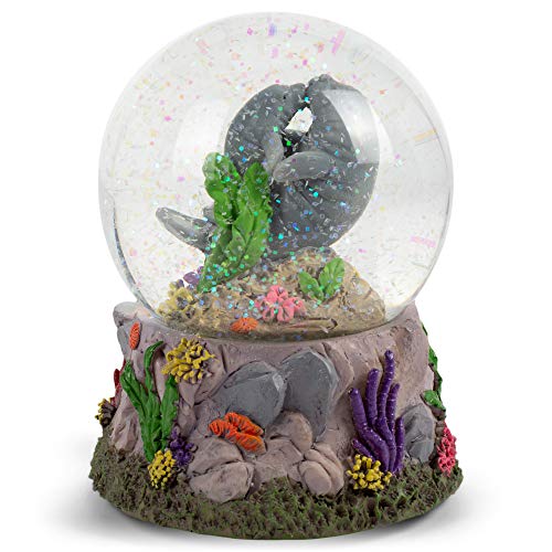 Elanze Designs Elanze Designs Manatees Playing in Ocean 100MM Sturdy Wind Up Music Glitter Water Snow Globe Tabletop Dresser Nightstand Figurine Decoration Plays Tune Somewhere in Time 