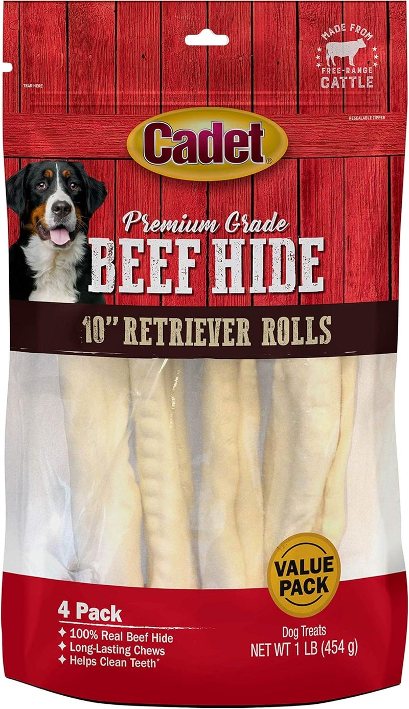 Cadet Premium Grade Beef Hide LongLasting Rawhide Rolls SingleIngredient Dog Chews for Large Breeds 10Inch 4 Count - Image 1