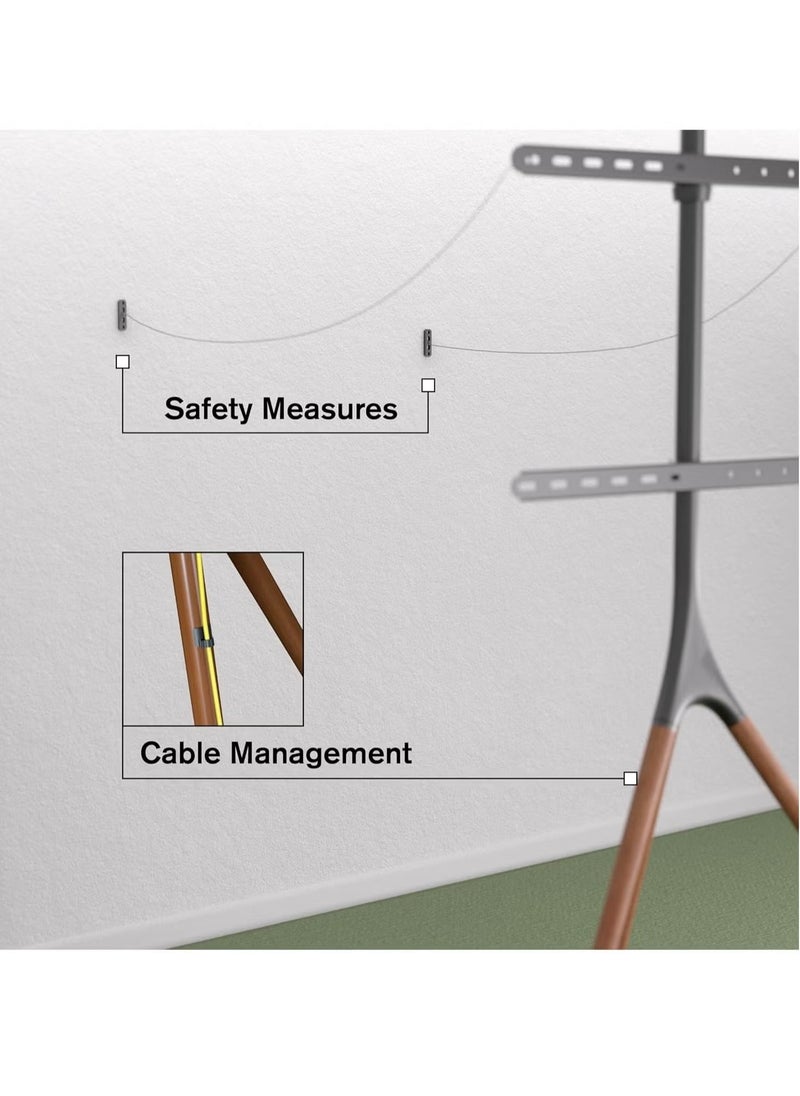 TIGER TV Stand Tripod Base for 45-70 Inch LED, LCD, OLED Flat Screens – Height Adjustable, 180° Swivel Portable TV Mount with Cable Ties, Sturdy Design, Ideal for Bedroom, Living Room, Studio – Brown, 55lbs Capacity - Image 3