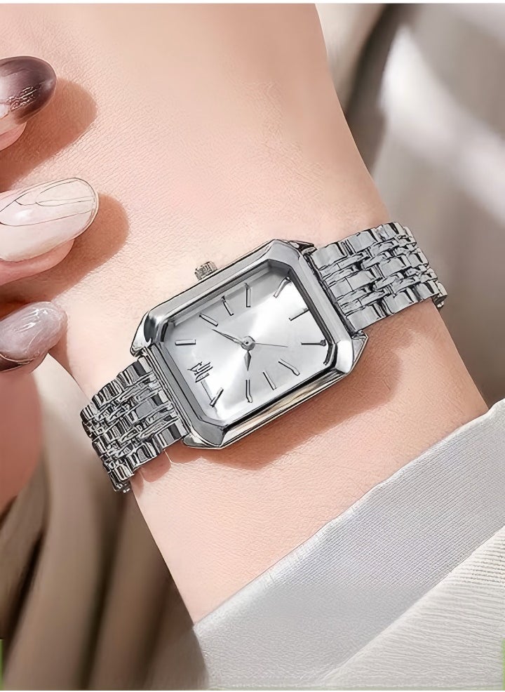 DUNISO Quartz watch, women's square watch with alloy strap, suitable for daily use, business, and gatherings, silver, 22 * 2.8 * 0.8cm  - Image 1