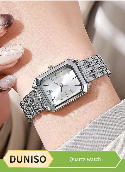 Quartz watch, women's square watch with alloy strap, suitable for daily use, business, and gatherings, silver, 22 * 2.8 * 0.8cm