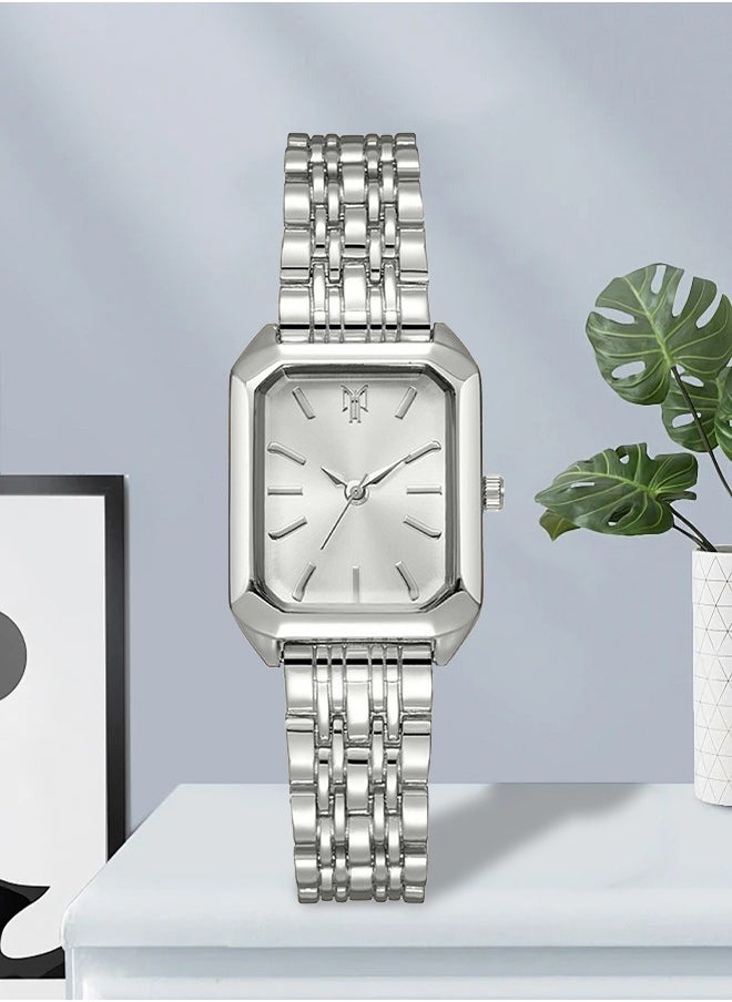 DUNISO - Quartz watch, women's square watch with alloy strap, suitable for daily use, business, and gatherings, silver, 22 * 2.8 * 0.8cm - Image 1