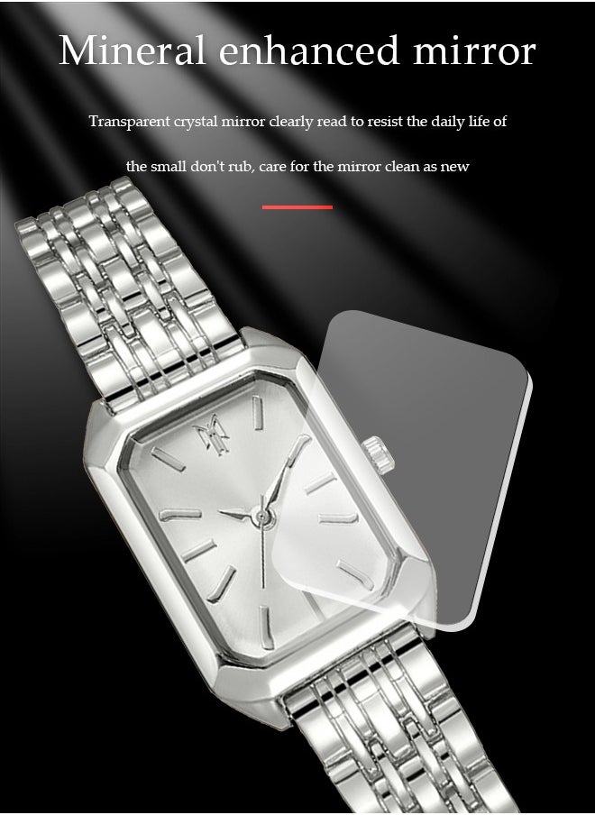 DUNISO Quartz watch, women's square watch with alloy strap, suitable for daily use, business, and gatherings, silver, 22 * 2.8 * 0.8cm  - Image 3