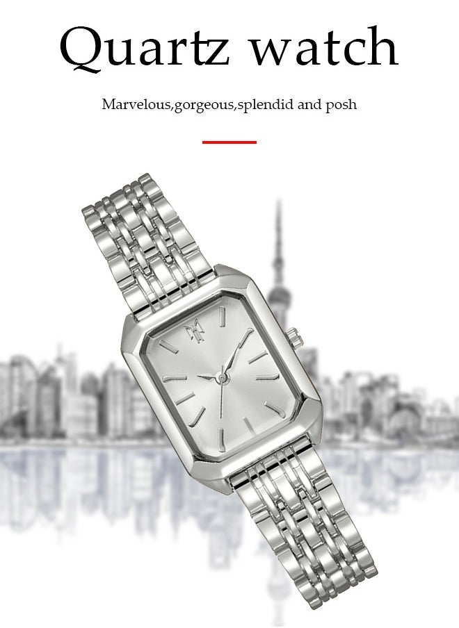 DUNISO Quartz watch, women's square watch with alloy strap, suitable for daily use, business, and gatherings, silver, 22 * 2.8 * 0.8cm  - Image 4