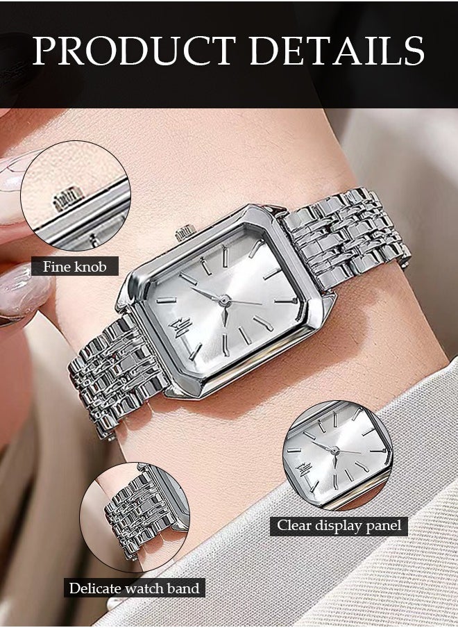 DUNISO Quartz watch, women's square watch with alloy strap, suitable for daily use, business, and gatherings, silver, 22 * 2.8 * 0.8cm  - Image 5
