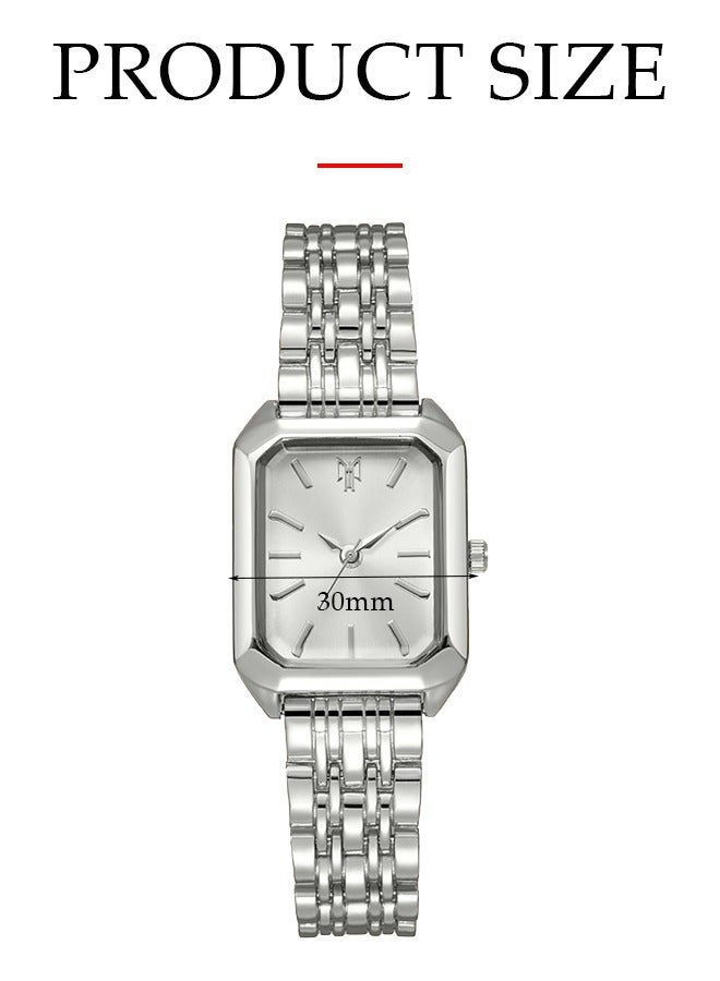 DUNISO ساعة كوارتز، ساعة مربعة للنساء بحزام سبيكة، مناسبة للاستخدام اليومي، الأعمال، والتجمعات، فضي، 22 * 2.8 * 0.8 سم - Image 3