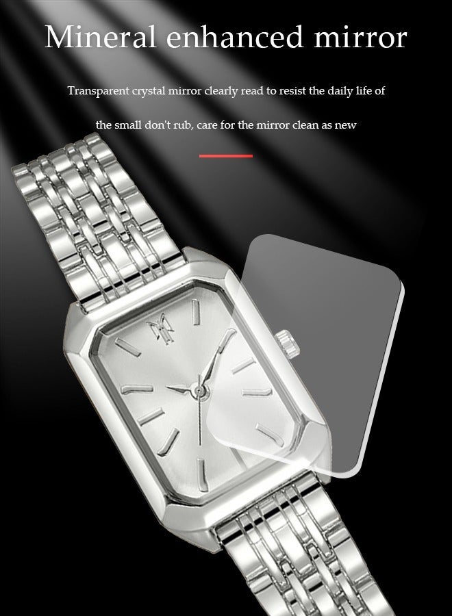 DUNISO ساعة كوارتز، ساعة مربعة للنساء بحزام سبيكة، مناسبة للاستخدام اليومي، الأعمال، والتجمعات، فضي، 22 * 2.8 * 0.8 سم - Image 4