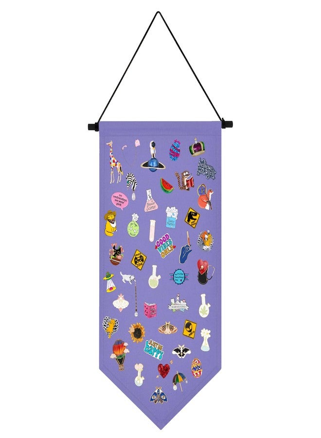 Kunyeah Wall Hanging Brooch Organizer Storage Case Colorful Canvas Pin Board Stand Enamel Pin Badge Hanging Holder Display Banner Earrings Collection Holder - Pins No Included (Purple) - Image 1