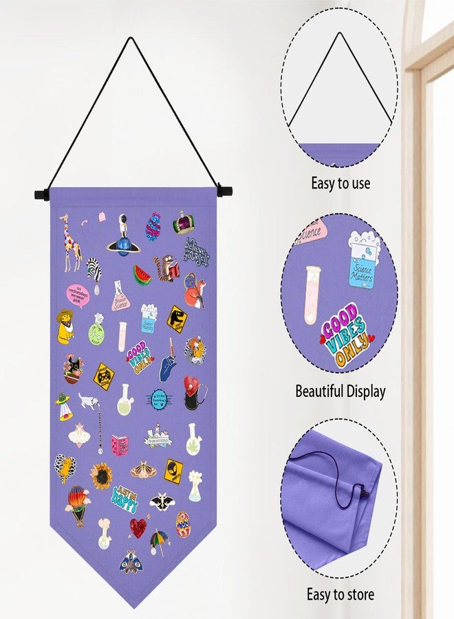 Kunyeah Wall Hanging Brooch Organizer Storage Case Colorful Canvas Pin Board Stand Enamel Pin Badge Hanging Holder Display Banner Earrings Collection Holder - Pins No Included (Purple) - Image 2
