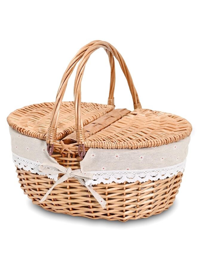 10.6'' x 7'' x 5.9'' Large Wicker Picnic Basket with Removable Liner Empty Picnic Baskets with Lid, Picnic Hamper with Foldable Handles for Picnic,Flowers  - Image 1