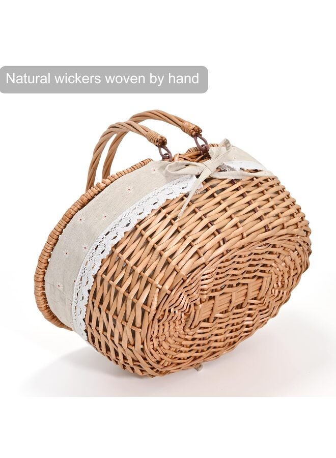10.6'' x 7'' x 5.9'' Large Wicker Picnic Basket with Removable Liner Empty Picnic Baskets with Lid, Picnic Hamper with Foldable Handles for Picnic,Flowers  - Image 3