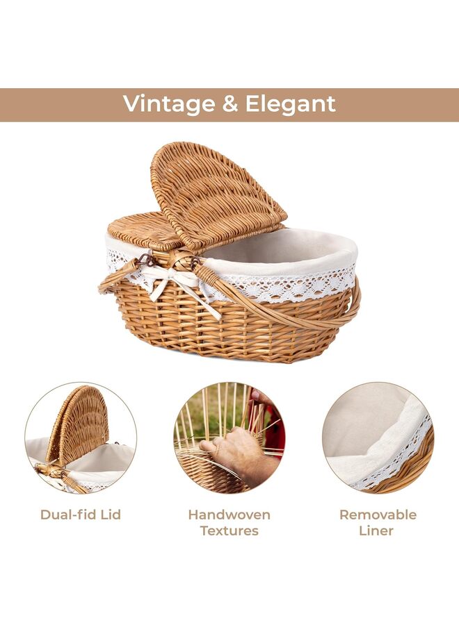 10.6'' x 7'' x 5.9'' Large Wicker Picnic Basket with Removable Liner Empty Picnic Baskets with Lid, Picnic Hamper with Foldable Handles for Picnic,Flowers  - Image 2