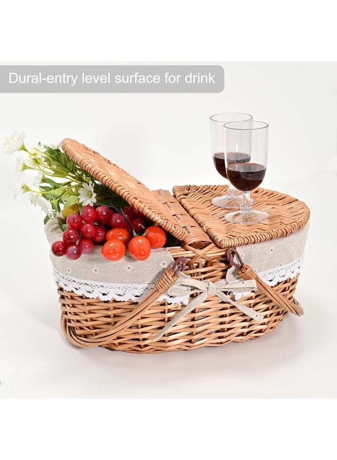 10.6'' x 7'' x 5.9'' Large Wicker Picnic Basket with Removable Liner Empty Picnic Baskets with Lid, Picnic Hamper with Foldable Handles for Picnic,Flowers  - Image 5