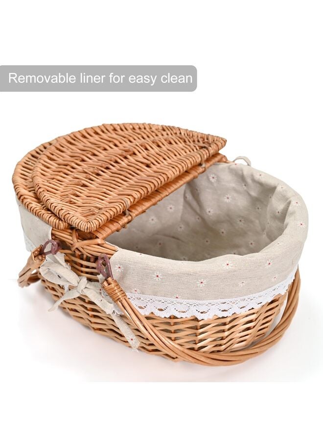 10.6'' x 7'' x 5.9'' Large Wicker Picnic Basket with Removable Liner Empty Picnic Baskets with Lid, Picnic Hamper with Foldable Handles for Picnic,Flowers  - Image 4