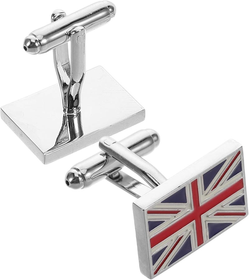 Uk Flag Cufflinks Pair, Classic Enamel British Union Jack Sleeve Cuff Links for Men, Tuxedo Shirt Replacements, Decorative Suit Accessories for Formal Wear - Image 1