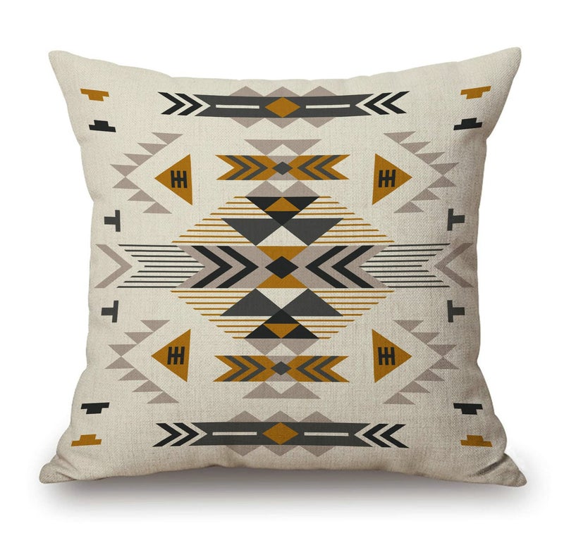 Southwest Geometric Design Pillow Cover Cotton Linen Ethnic Pattern Decorative Pillow Covers Art Cushion Cover Home Decor Pillowcase for 18x18 Inch