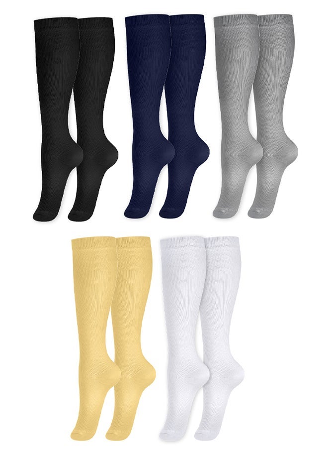 VITION 5 Packs Men and Women's Compression Socks 15-20 mmHg Moderate Pressure Medical Quality Support Best Comfort Fit Moisture Wicking Circulation Travel Black/Blue/Grey/Skin/White XXL - Image 2