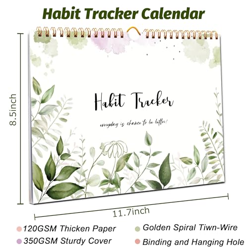 PIOOJK Habit Tracker Calendar, Aesthetic Daily Weekly Goal and Habit Tracker Journal, 12 Months Undated Habits Tracker Planner with Spiral Binding, Boost Productivity Tool and Workout Calendar, 11.7"x8.5" - Image 4